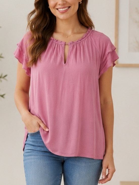 Old Navy Tops - Old Navy Women’s Pink Flutter Sleeve Blouse – Size Medium